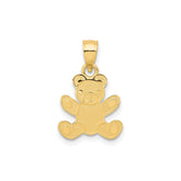 14k Solid Yellow Gold Teddy Bear Pendant, 20x12mm